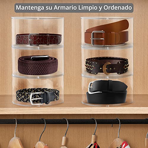 FNG8 Organizador Cinturones de 3 Niveles - Organizador Transparente Redondo con Tapas Magnéticas - Caja Ordena Cinturones de Plástico Acrílico Apilable - Para Joyas, Relojes, Maquillaje, Cosméticos