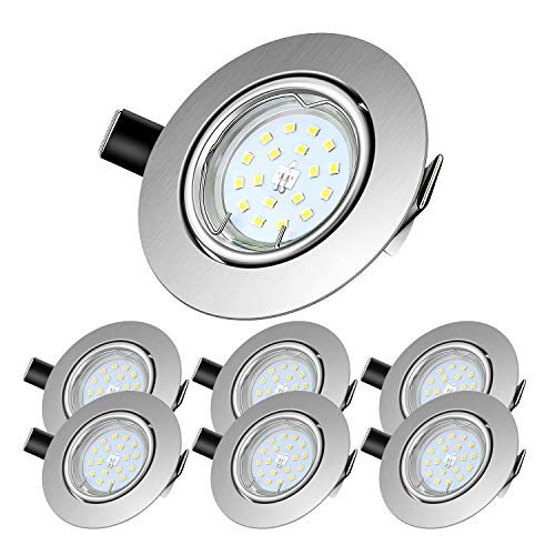 Foco Empotrable | Led Gu10 Luz de Techo 5W equivalente a incandescente 60W | Blanco Natural 4500K 600Lm | Ojos de Buey Marco Redondo AC220V-240V | bombilla LED para salón o dormitorio etc 6 piezas