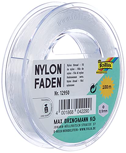 folia - Hilo de Nailon en Bobina, Transparente, Hilo Apenas Visible Ideal para móviles de Cuna, Joyas, para decoración, etc.