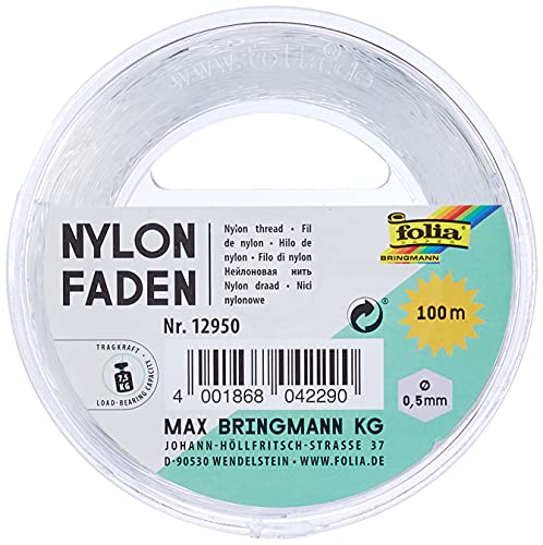 folia - Hilo de Nailon en Bobina, Transparente, Hilo Apenas Visible Ideal para móviles de Cuna, Joyas, para decoración, etc.