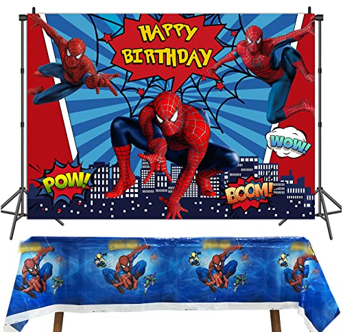 Fondo de fiesta de cumpleaños de araña de superhéroe con mantel de araña de superhéroe para niños decoraciones para fiesta de cumpleaños 150x90cm