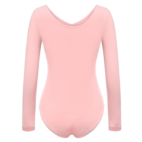 FONLAM Maillot de Ballet Danza para Niña Traje Leotardo Baile Maillot Clásico Gimnasia Manga Larga Actuación Fiesta Niña Invierno Otoño (7-8 Años, Rosa)