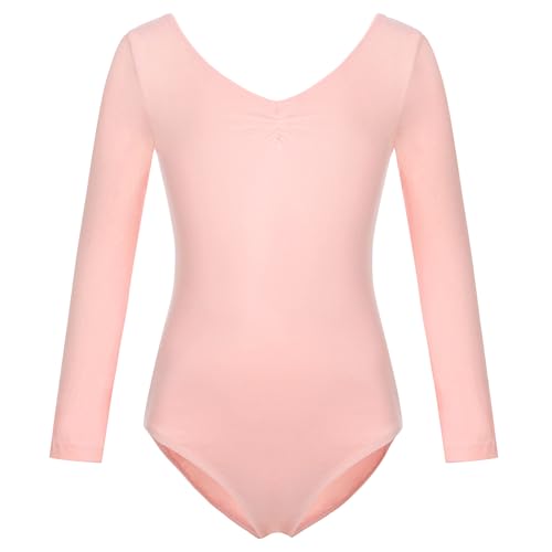 FONLAM Maillot de Ballet Danza para Niña Traje Leotardo Baile Maillot Clásico Gimnasia Manga Larga Actuación Fiesta Niña Invierno Otoño (7-8 Años, Rosa)