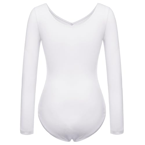 FONLAM Maillot de Ballet Danza para Niña Traje Leotardo Baile Maillot Clásico Gimnasia Manga Larga Actuación Fiesta Niña Invierno Otoño (9-10 Años, Blanco)