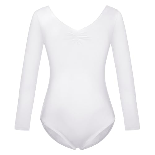 FONLAM Maillot de Ballet Danza para Niña Traje Leotardo Baile Maillot Clásico Gimnasia Manga Larga Actuación Fiesta Niña Invierno Otoño (9-10 Años, Blanco)