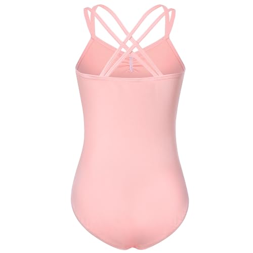 FONLAM Maillot de Ballet para Niña Leotardo Baile Danza Maillot de Gimnasia Clásico Tirantes Cruzados Actuación Fiesta Niña (12-14 Años, Rosa)