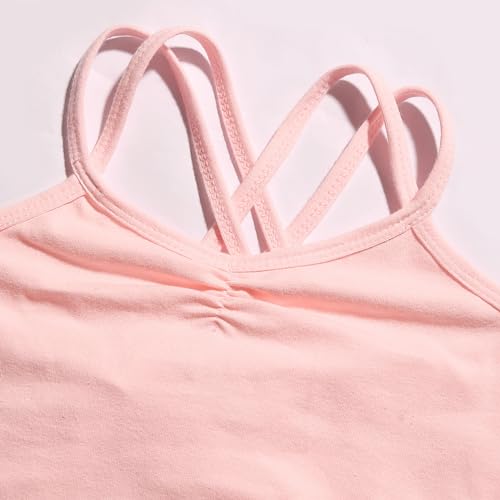 FONLAM Maillot de Ballet para Niña Leotardo Baile Danza Maillot de Gimnasia Clásico Tirantes Cruzados Actuación Fiesta Niña (12-14 Años, Rosa)