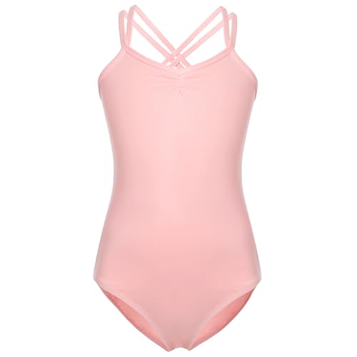 FONLAM Maillot de Ballet para Niña Leotardo Baile Danza Maillot de Gimnasia Clásico Tirantes Cruzados Actuación Fiesta Niña (12-14 Años, Rosa)