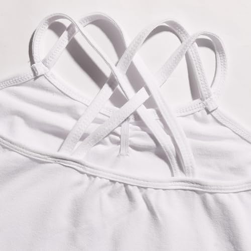 FONLAM Maillot de Ballet para Niña Leotardo Baile Danza Maillot de Gimnasia Clásico Tirantes Cruzados Actuación Fiesta Niña (5-6 Años, Blanco)