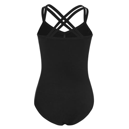 FONLAM Maillot de Ballet para Niña Leotardo Baile Danza Maillot de Gimnasia Clásico Tirantes Cruzados Actuación Fiesta Niña (7-8 Años, Negro)