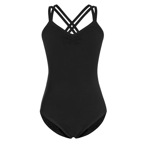 FONLAM Maillot de Ballet para Niña Leotardo Baile Danza Maillot de Gimnasia Clásico Tirantes Cruzados Actuación Fiesta Niña (7-8 Años, Negro)