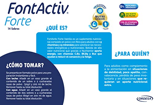 Fontactiv Forte Vainilla - 14 Sobres de 30gr Suplemento Nutricional para adultos y mayores - 1 o 2 sobres al día