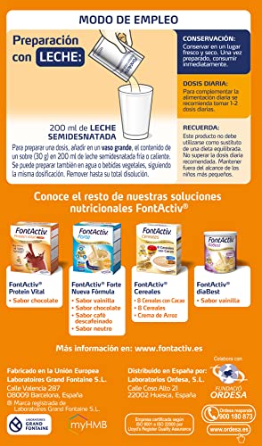 FontActiv Protein Vital Vainilla- Complemento Alimenticio con Proteínas, HMB, Vitaminas y Minerales para Adultos- 14 sobres x 30 gr