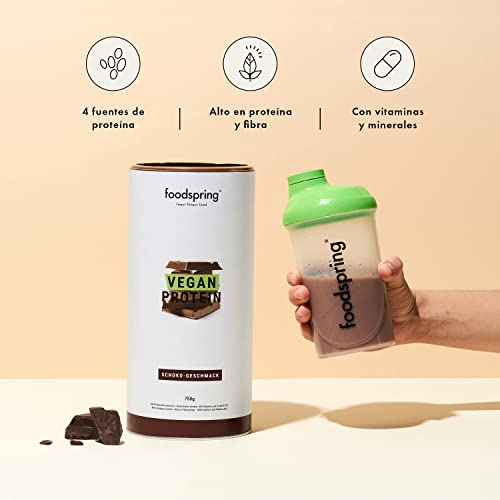 foodspring Proteína Vegana Chocolate - 20 g de proteína por batido, B12, B6, ácido fólico, biotina, calcio y zinc, sin soja, sin gluten - 750g