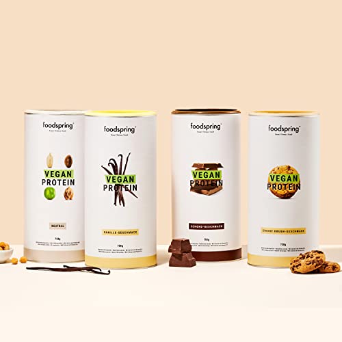 foodspring Proteína Vegana Chocolate - 20 g de proteína por batido, B12, B6, ácido fólico, biotina, calcio y zinc, sin soja, sin gluten - 750g