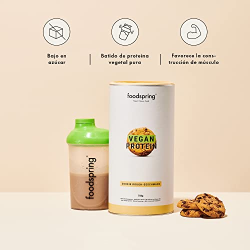 foodspring Proteína Vegana Cookie Dough - 21 g de proteína por batido, B12, B6, ácido fólico, biotina, calcio y zinc, sin soja, sin gluten - 750g