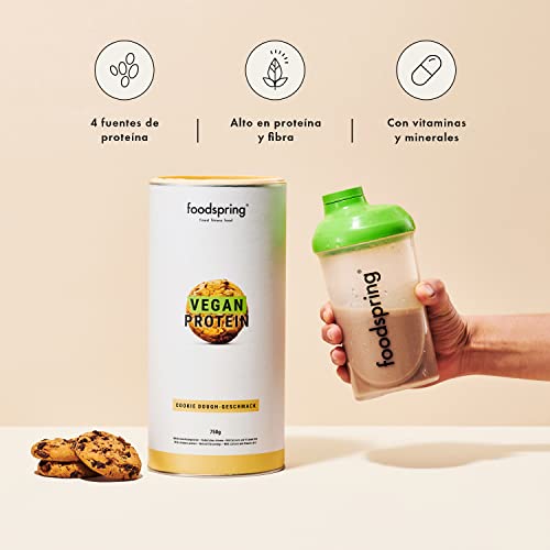 foodspring Proteína Vegana Cookie Dough - 21 g de proteína por batido, B12, B6, ácido fólico, biotina, calcio y zinc, sin soja, sin gluten - 750g