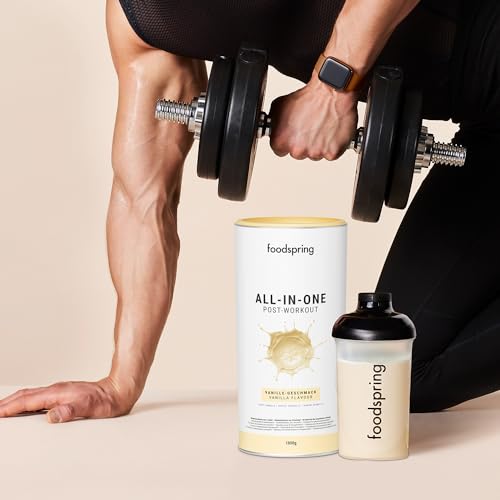 foodspring Recuperador muscular post entreno integral - 20g de carbohidratos por ración para la recuperación después de entrenar - alto contenido en proteínas y poco azúcar (1000g | vainilla)