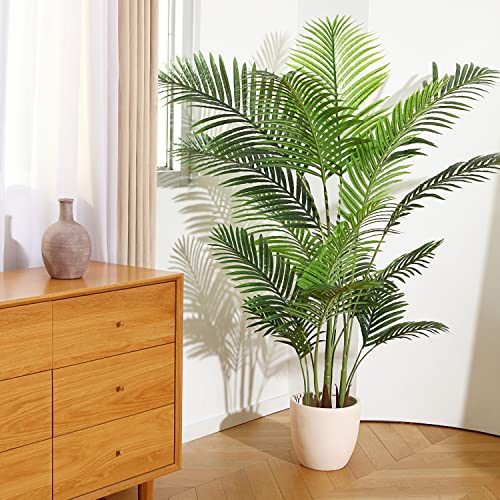 Fopamtri Planta de Palma de Areca Artificial 160 cm Palmera Falsa con 17 Troncos, decoración Moderna para Interiores y Exteriores, Plantas en macetas para la Oficina en casa (2 Piezas)