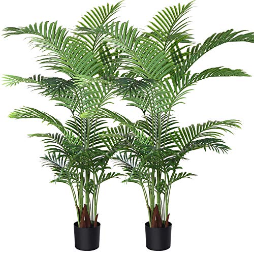 Fopamtri Planta de Palma de Areca Artificial 160 cm Palmera Falsa con 17 Troncos, decoración Moderna para Interiores y Exteriores, Plantas en macetas para la Oficina en casa (2 Piezas)