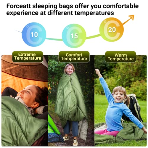 Forceatt Saco de Dormir, 10℃~20℃ 3-4 Estaciones Saco de Dormir de Verano Compacto para Adultos, Pequeño Paquete y Ultraligero (1400g), Resistente al Agua y al Desgarro,Ideal para Camping y Trekking