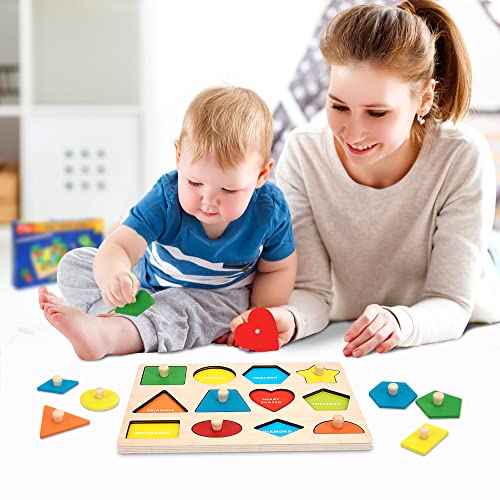 Forma Geométrica, Montessori Tablero De Juguete Niños Pomo de Madera Aprendizaje Juguete Preescolares Aprendizaje y Bloques Educativos Rompecabezas Puzzle para Bebés