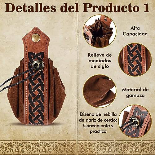 FORMIZON Cinturón Medieval Vikingo Juego, Cinturón Medieval, Cinturón Medieval de Halloween, Cinturón de Cuero Medieval para Fiestas, Bolsa de Cinturón Medieval Accesorios Retro