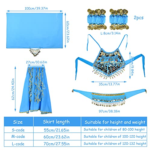 FORMIZON Traje de Danza del Vientre para Niñas, 6 Piezas Mujer Señoras Danza del Vientre Conjunto de Vestuario Danza India Rendimiento Outfit, Niños Traje de Princesa Conjunto de Carnaval (S, Azul)