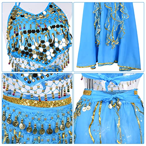 FORMIZON Traje de Danza del Vientre para Niñas, 6 Piezas Mujer Señoras Danza del Vientre Conjunto de Vestuario Danza India Rendimiento Outfit, Niños Traje de Princesa Conjunto de Carnaval (S, Azul)