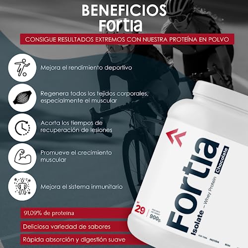 FORTIA Proteina Isolada 100% | Proteinas para Masa Muscular - Whey Protein Isolate | Proteina en Polvo - Materias Primas Europeas de Primera Calidad | 100% Isolate para Atletas (Chocolate, 900 g)