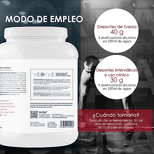 Fortia Proteinas Whey | Proteinas para Masa Muscular - Proteina en Polvo | Materias Primas Europeas - Whey Protein | Recuperación y Desarrollo Muscular | 900gr Chocolate