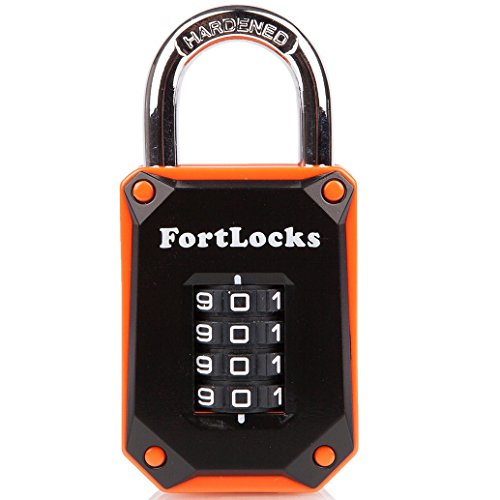 FortLocks – Candado Naranja de Casillero, 4 Dígitos, Acero Inoxidable Endurecido, Resistente al Agua y a la Intemperie, Números Fáciles de Leer, Combinación Reajustable y a Anti-Cortes - 1 Paquete