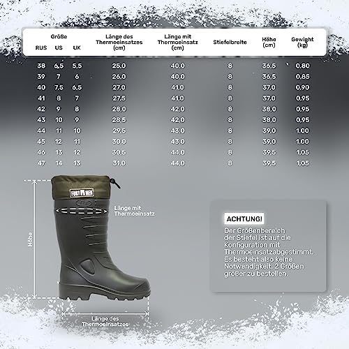 FortMen Botas de goma forradas térmicas para hombre y mujer, botas de invierno cálidas 38-47, botas de trabajo con forro, botas de pesca, verde oliva, 42 EU