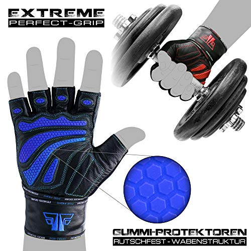 FOX-FIGHT Guantes de fitness de entrenamiento para deportes de fuerza, para hombre y mujer, de piel, con muñequera para entrenamiento de fuerza, levantamiento de pesas extremo, color verde, M