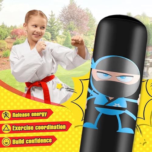 FOYOCER Saco de Boxeo Niños con Guantes de Boxeo 160cm Ninja Saco de Boxeo para Niños 3-12 con Rebote Inmediato para Practicar MMA Karate Taekwondo Regalo Ideal para Niños y Niñas 2023 Nuevo