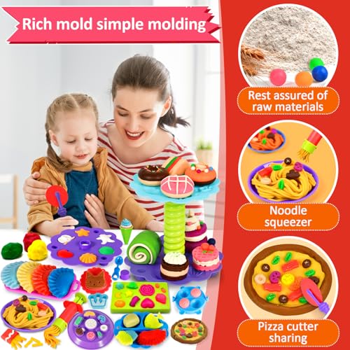 Frasheng Juego de Plastilina, Herramientas Plastilina para Niños, 74 Piezas de Moldes plastilina para Crear Hamburguesa,Pizza y Pasta, Accesorios de Arcilla de Modelado,con 12 Cajas Arcilla