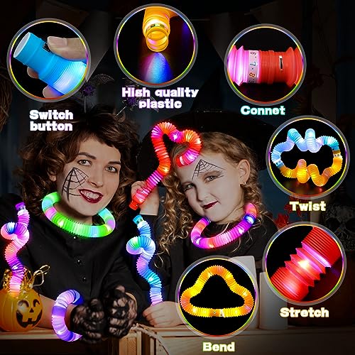 Frasheng Mini Tubos Pop Juguetes Sensoriales, 12pcs Tubo Pop Luminoso Tubo Elástico Multicolor Juguete Educativo,para Aliviar el Estrés TDAH Juguetes Creativos, para niños y niñas