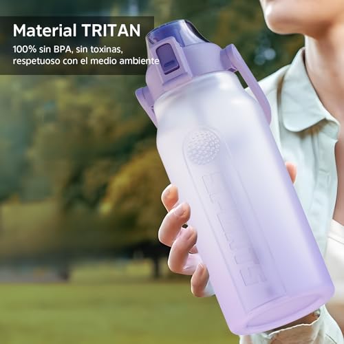 Free Breath garrafa agua 2 litros, [Tritan sin BPA] Botella de agua de plástico a prueba de fugas de 2L, botella deportiva para bicicleta para acampar(Violeta)