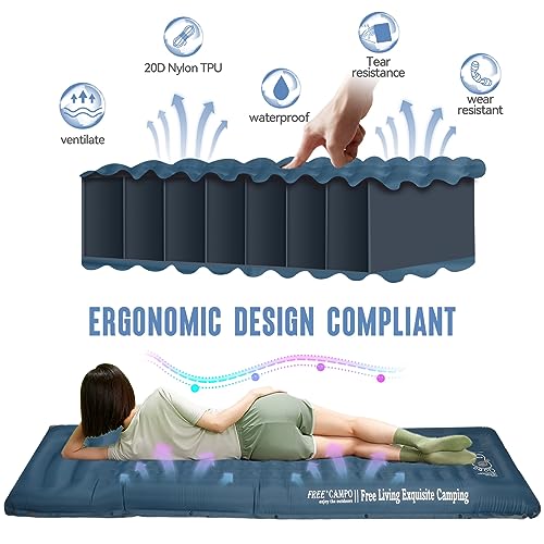 FREE CAMPO Colchonetas autoinflables Camping 12cm Grosor ，Esterilla Camping con Almohada，Equipo de Camping Duradero，Plegable, Ultraligero, Impermeable para Caminatas, vivac y Aire Libre 4 Estaciones