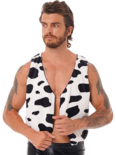 Freebily Chaleco Estampado de Vaca para Hombre Chaleco sin Manga Cowboy Disfraz Navidad Halloween Cárdigan Franela Cosplay Invierno Hombre Negro M