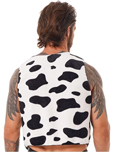 Freebily Chaleco Estampado de Vaca para Hombre Chaleco sin Manga Cowboy Disfraz Navidad Halloween Cárdigan Franela Cosplay Invierno Hombre Negro M