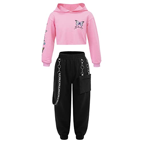 Freebily Conjunto de Chándal para Niñas Sudadera Casual de Manga Larga y Pantalones de Cargo Deportivo Hiphop Ropa de Baile Moderno 3-16 Años B Rosa 9-10 años