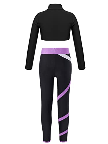 Freebily Conjunto de Deportivos para Niñas Crop Top de Manga Larga y Leggings Elásticos Pantalones Largos de Deporte Ropa de Gimnasia Yoga Fitness 5-14 Años Lavanda 7-8 años