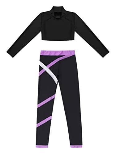 Freebily Conjunto de Deportivos para Niñas Crop Top de Manga Larga y Leggings Elásticos Pantalones Largos de Deporte Ropa de Gimnasia Yoga Fitness 5-14 Años Lavanda 7-8 años