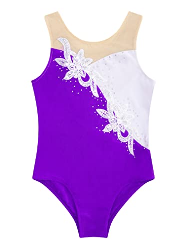 Freebily Maillot Brillante de Danza para Niña sin Manga Leotardo de Ballet Body Elástico Clásico Mono de Gimnasia Deportivo Yoga A Morado 7-8 años