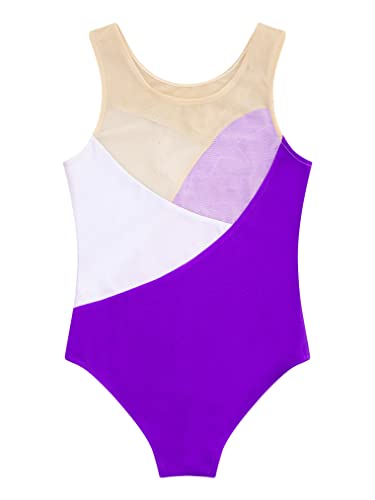 Freebily Maillot Brillante de Danza para Niña sin Manga Leotardo de Ballet Body Elástico Clásico Mono de Gimnasia Deportivo Yoga A Morado 7-8 años