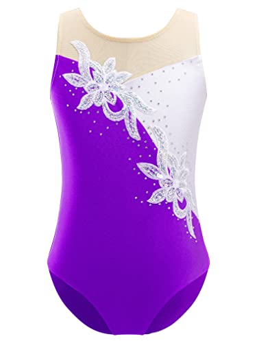 Freebily Maillot Brillante de Danza para Niña sin Manga Leotardo de Ballet Body Elástico Clásico Mono de Gimnasia Deportivo Yoga A Morado 7-8 años