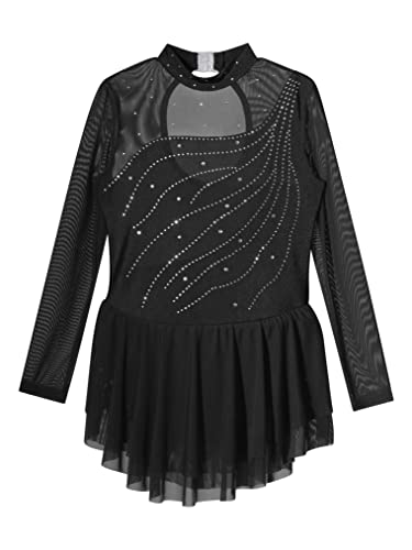 Freebily Maillot Danza de Manga Larga para Niñas con Pedrería Brillante Maillot de Patinaje Artístico Gimnasia Disfraz de Baile S Negro 10 años