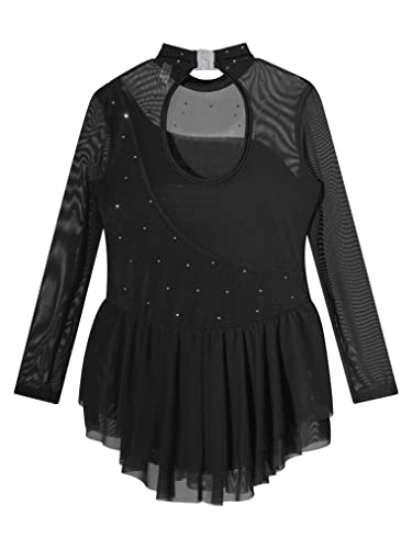 Freebily Maillot Danza de Manga Larga para Niñas con Pedrería Brillante Maillot de Patinaje Artístico Gimnasia Disfraz de Baile S Negro 10 años