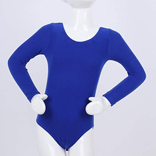 Freebily Maillot de Danza Gimnasia Leotardo para Niñas Maillot Clásico Elástico Manga Larga de Ballet de Algodón Yoga Fitness (3-12 Años) Azul Oscuro 6 años